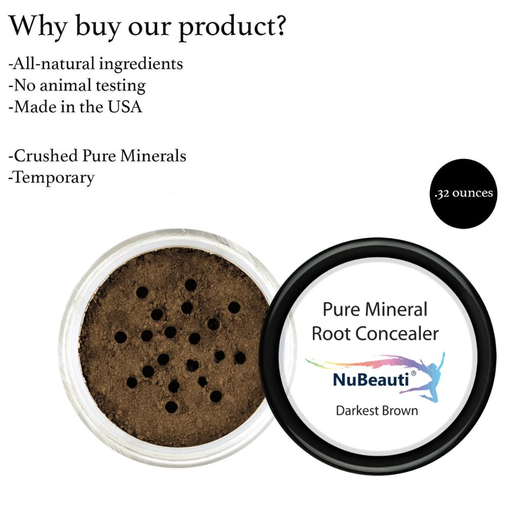 Root Concealer Touch Up Powder | All-Natural Crushed Minerals | Fast and Easy Total Gray Hair Cover Up For Black, Brown, Auburn and Blonde Hair - 0.30 oz (Darkest Brown)