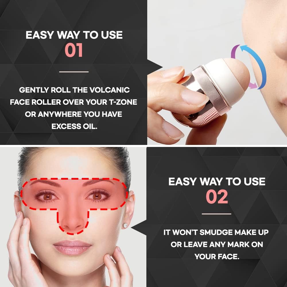 Korean Beauty Oil-Absorbing Volcanic Face Roller, Portable and Reusable Skincare Tool for Oily Skin, Shine Control, Oil Absorber tool for Face (Gold)