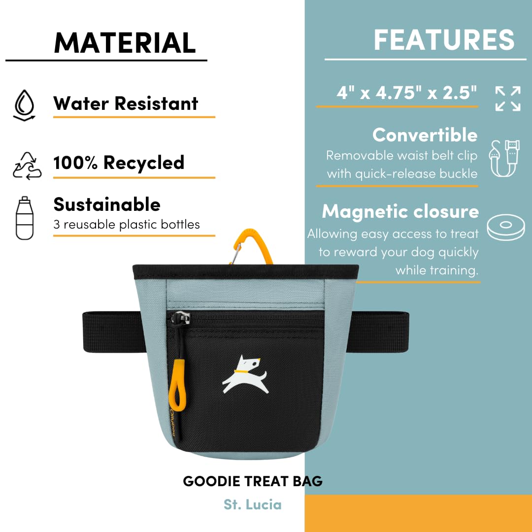 OllyDog Goodie Treat Bag, Dog Treat Pouch, Waist Belt Clip for Hands-Free Training, Magnetic Closure, Dog Training and Behavior Aids, Three Ways to Wear (St. Lucia)