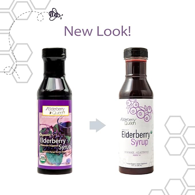 Elderberry Queen Organic Elderberry Syrup 12 Fl Oz - Immune Support Formula with Sambucus Black Elderberry & Aronia Berry - Pure Natural Certified Organic Elderberry Syrup for Kids and Adults