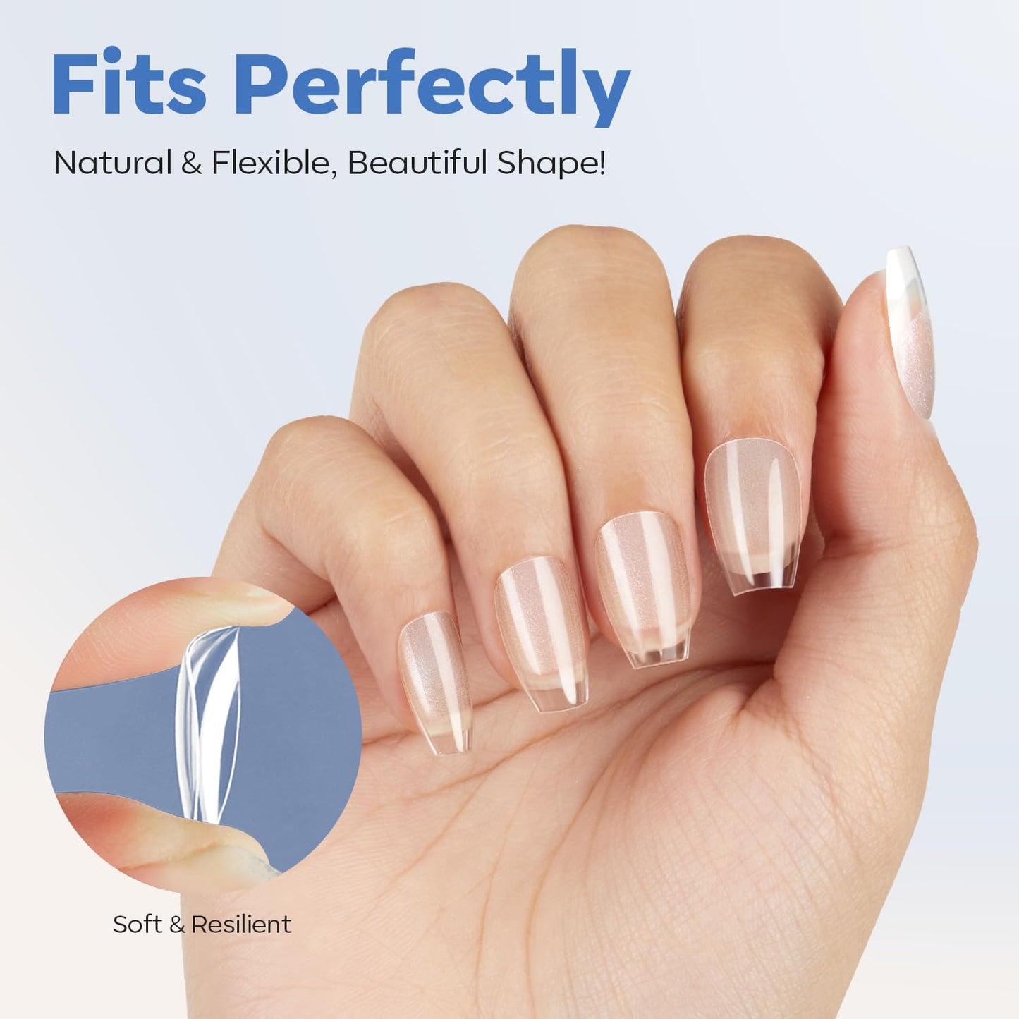 modelones Extra Short Coffin Nail Tips, Pre-shaped Soft Gel Tips Fake Nails False Acrylic Clear Full Cover Press on Extension Kit Gel Manicure DIY at Home 216PCS 12Sizes