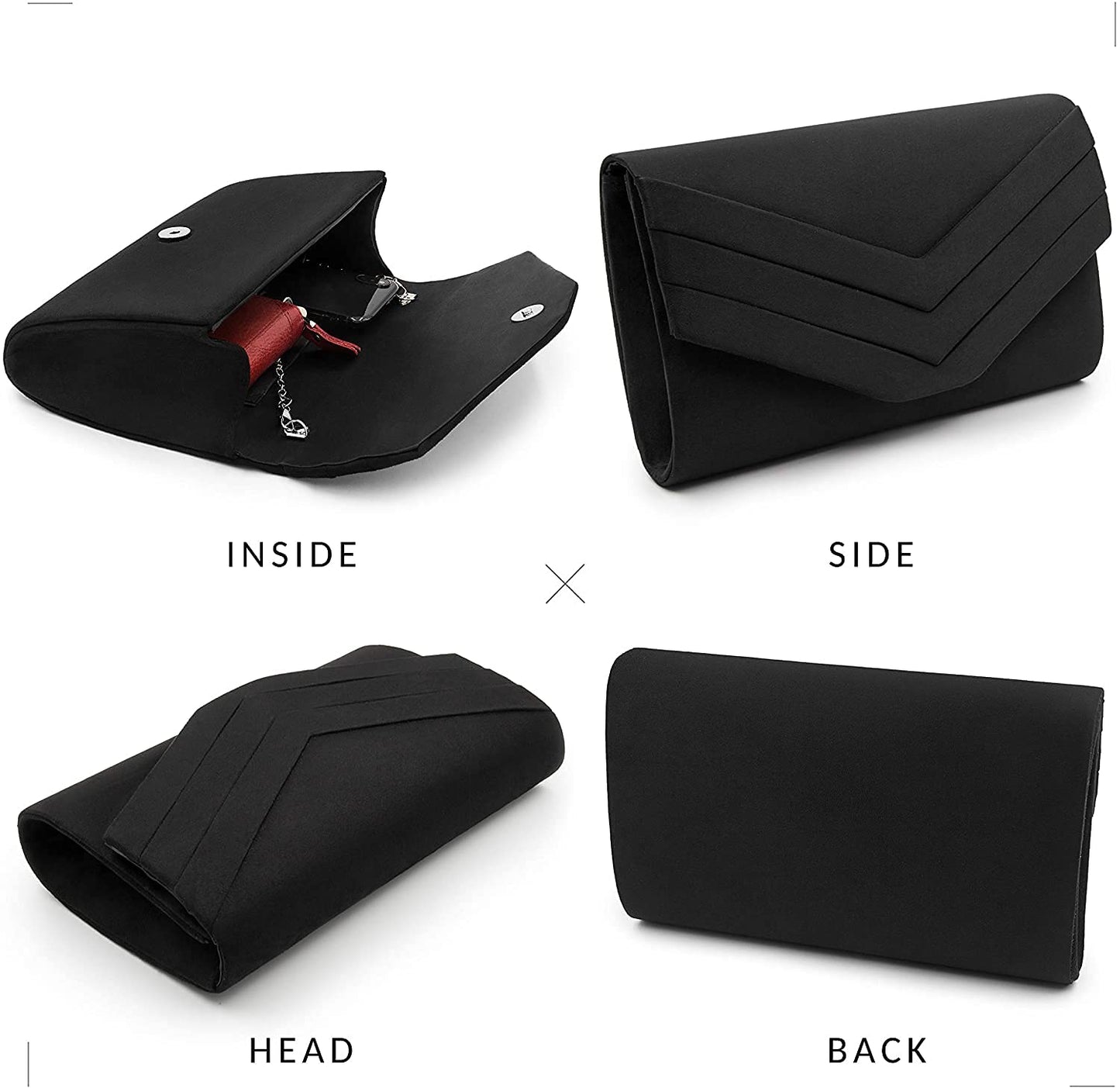 Milisente Clutch Purse for Women, Suede Envelope Evening Purses Crossbody Shoulder Clutch Bag (Black)