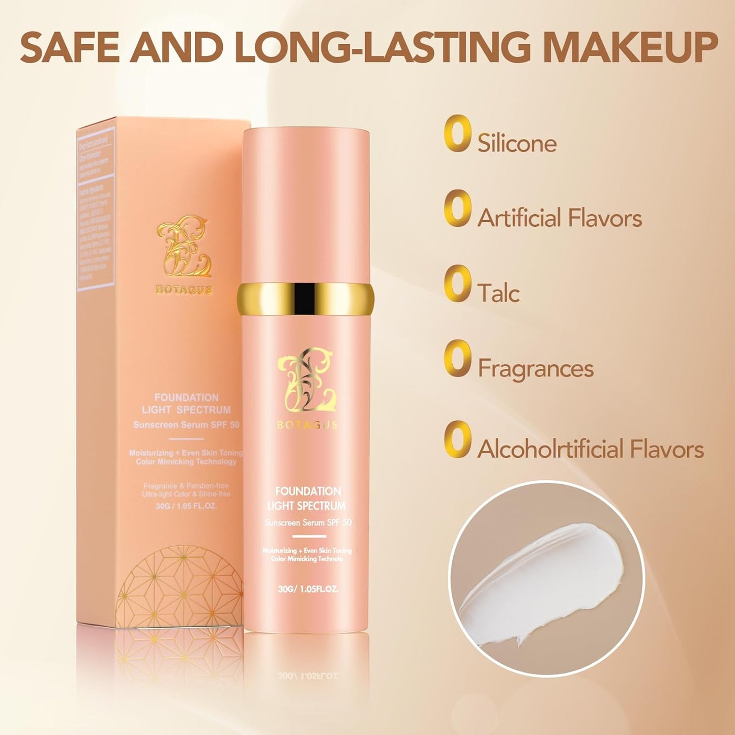 Match Cosmetics Foundation 4 in 1-Light Spectrum,4 in 1 Cosmetics Foundation Liquid with SPF 50+, Concealer Cosmetic Lightweight Makeup, Longwearing & Waterproof for Makeup