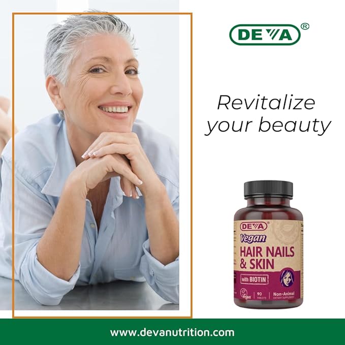 DEVA Vegan Hair, Nails & Skin Vitamins & Minerals with Biotin, Supplement, 90 Tablets