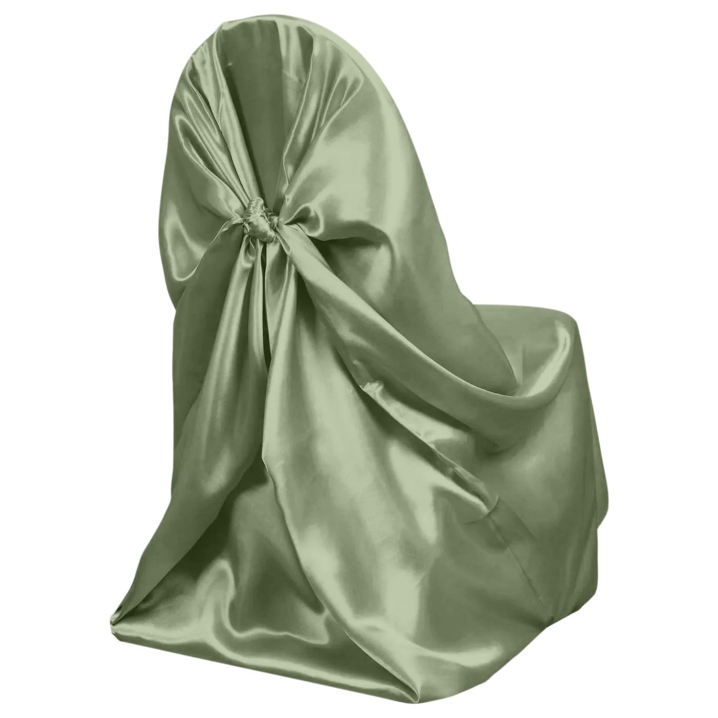 Efavormart Dusty Sage Green Chair Covers for Party 1 PCS Satin Self Tie Universal Banquet Wedding Folding Chair Cover for Dining Chairs Washable Slipcovers for Outdoors Events