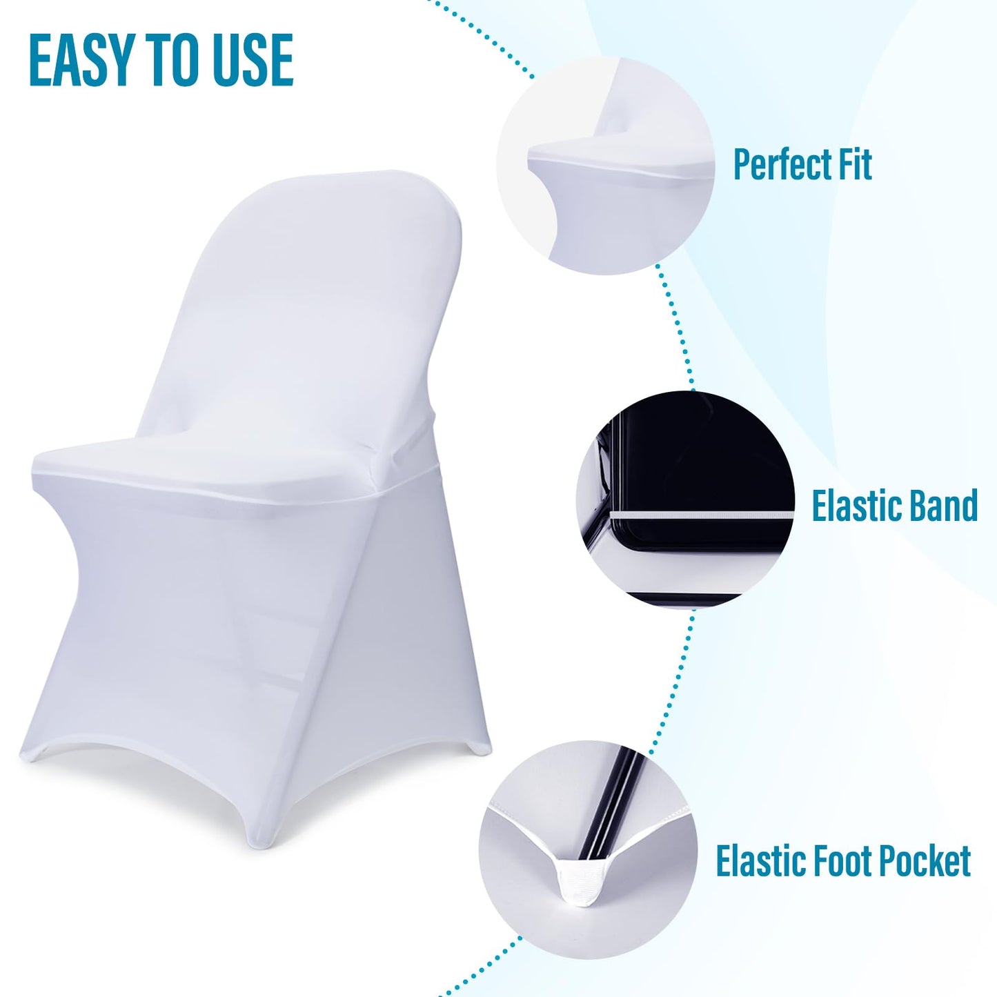 LEBENGURU Stretch Spandex Folding Chair Covers 30PCS, Universal Elastic Fitted Chair Cover Protector for Wedding, Party, Banquet, Holidays, Celebration, Decoration (White)