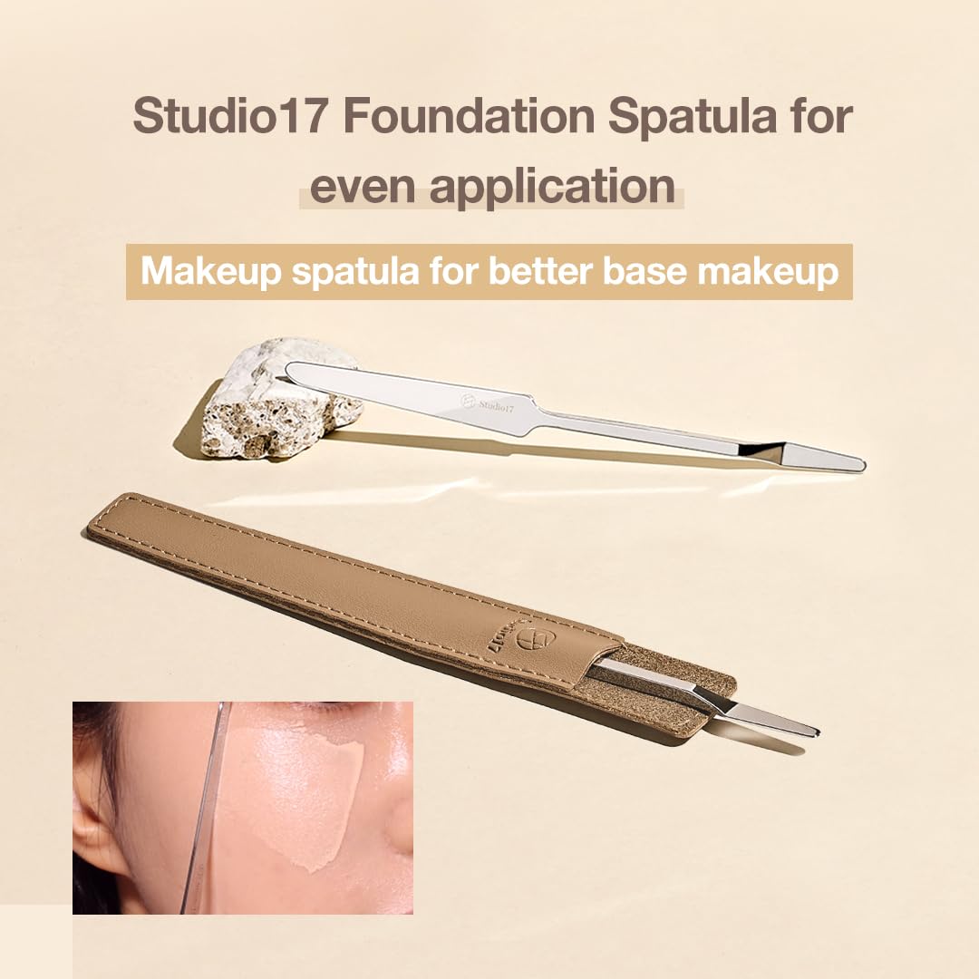 Foundation Spatula Made of Stainless Steel | Professional Makeup Spatula for Even Application of Foundation | Double Edged Spatula for Small Area of Face | Pouch Included for Clean Storage