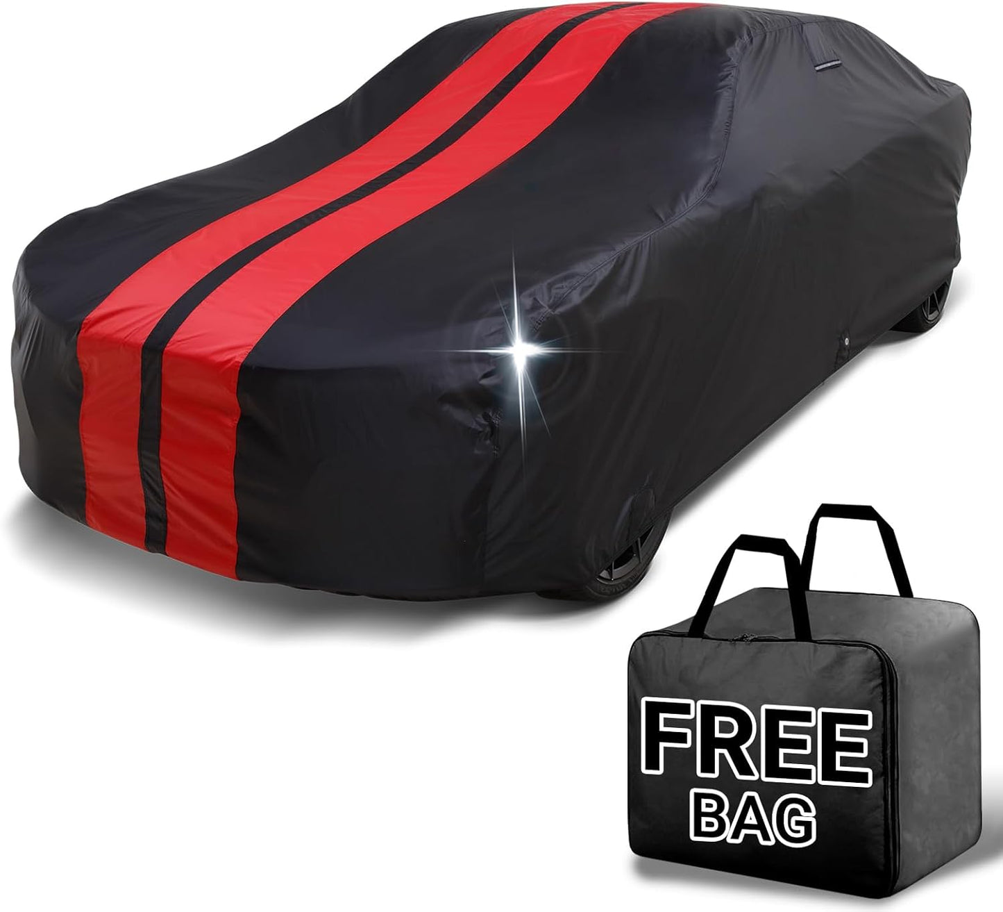 iCarCover Custom Car Cover for Chevy Styleline Deluxe 2-Door, 4-Door (1949-1952) Waterproof All Weather Rain Snow UV Sun Protector Full Exterior Indoor Outdoor Car Cover (Stripe - Black/Red)