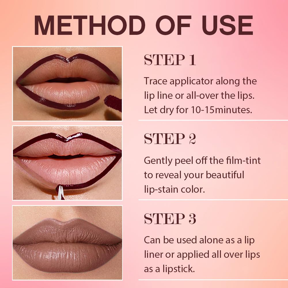 2Pcs Peel Off Matte Liquid Lip Gloss Stain-Lip Liner with Tweezer, Peel Off Lip Stain, Long Lasting & Waterproof Lipstick Tattoo, Transfer-Proof Lip Gloss for All Skin Types (00#+02#, 2Pcs)