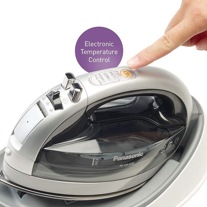 Panasonic NI-WL600 Cordless Steam/Dry Iron, 1500W Wide Stainless Steel Plate, Silver/Black