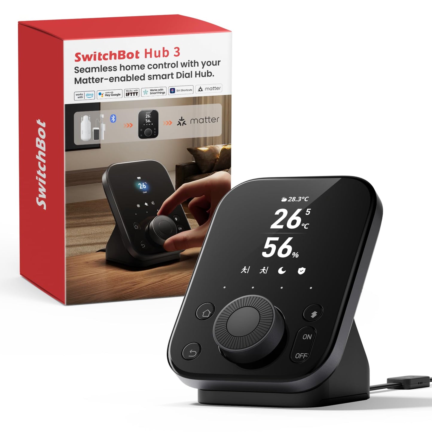 SwitchBot Hub 3 (3rd Gen), Smart Home Hub with 2.4" IPS Screen & Knob Control, WiFi Thermometer Hygrometer, IR Remote Hub (Matter/Bluetooth 200m), Alexa/Google/Apple Home Compatible