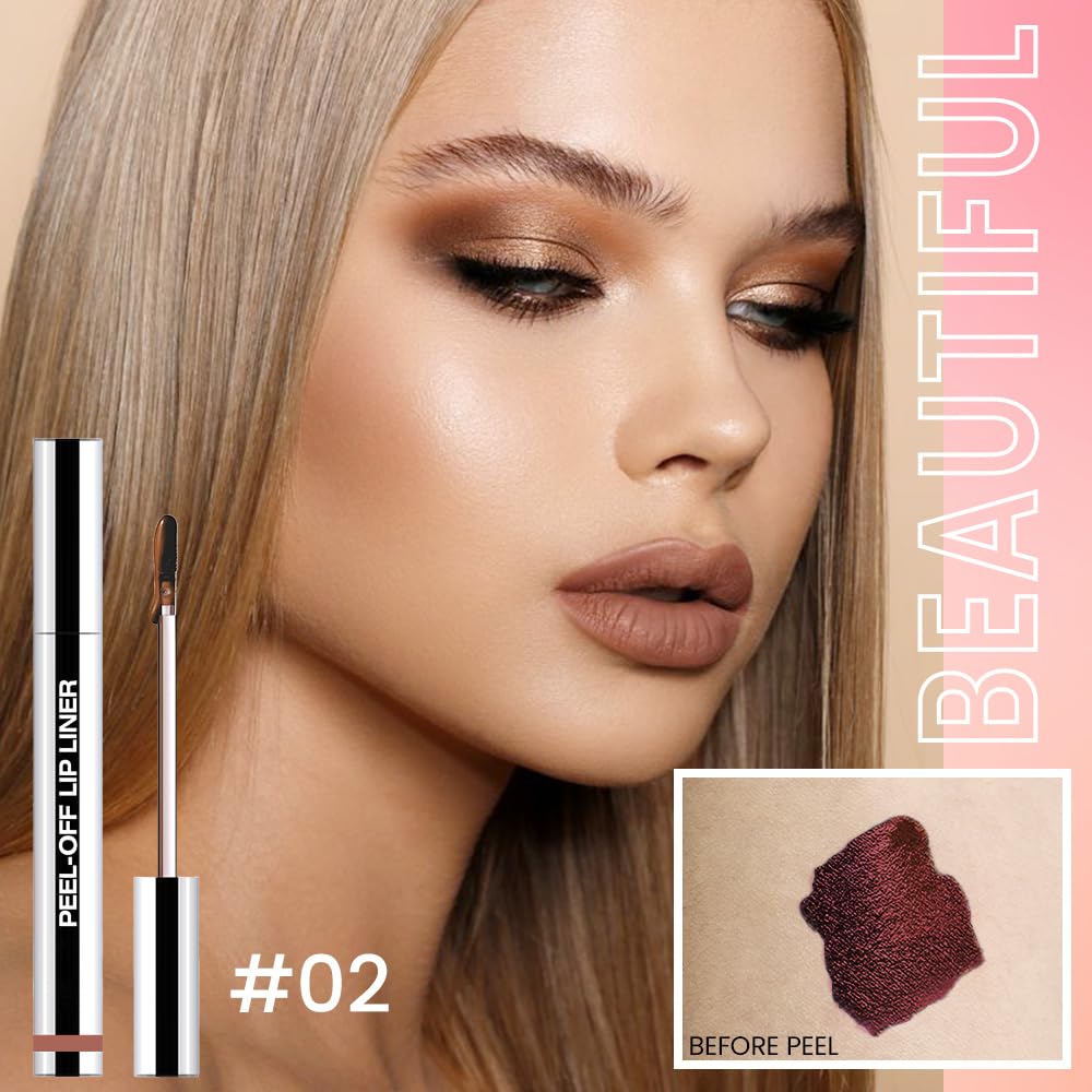 2Pcs Matte Liquid Lip Stain Peel Off Lip liner Tattoo, Matte Peel Off Lip Stain, Long Lasting Waterproof Lipstick Lip Gloss Stain, Transfer-proof for All Skin Types (0.24 fl oz-02#+03#)