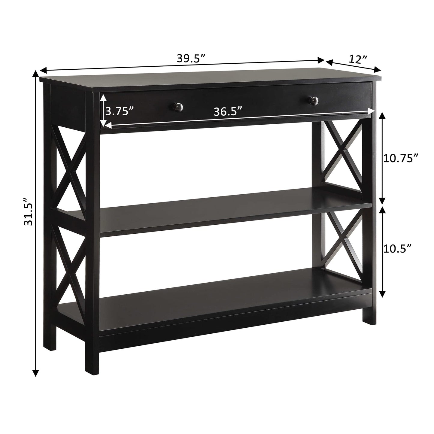 Convenience Concepts Oxford 1-Drawer Console Table 39.5" - Farmhouse Sofa Display with Storage Shelf For Living, Family, & Dining Room, Modern Entryway Hall Table for Kitchen, Bedroom, Black