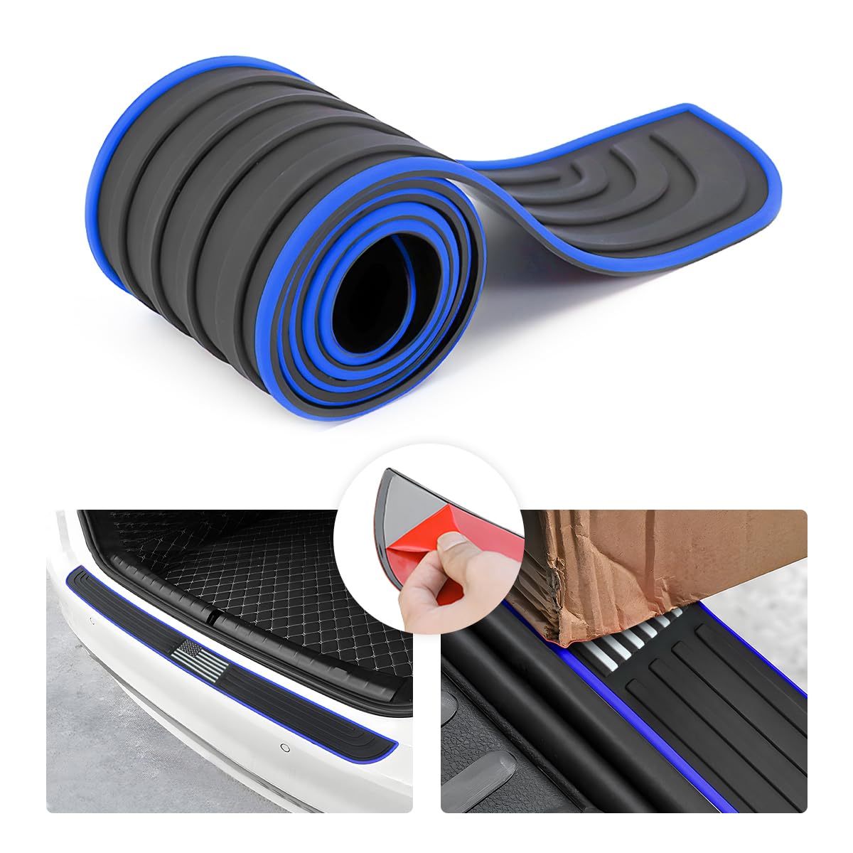 Car Rear Bumper Protector Guard - Anti-Scratch, Non-Slip, 40.9in Black Rubber Accessory