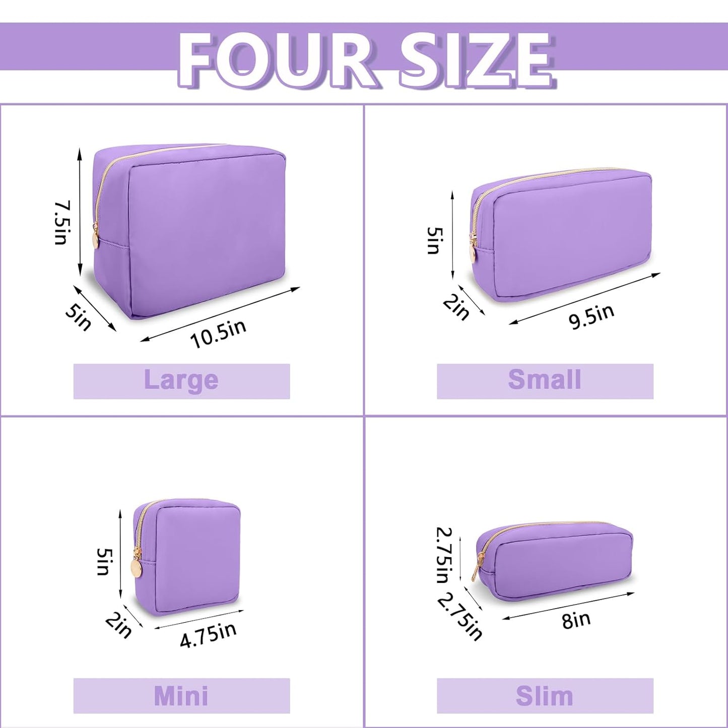 Mini Makeup Pouch for Purse, Small Cosmetic Bag Pouch Nylon Travel Toiletry Organizers for Women Girls, Cute Zipper Pouch Coin Purse Preppy Storage Bag for School Work(Mini-Grape)