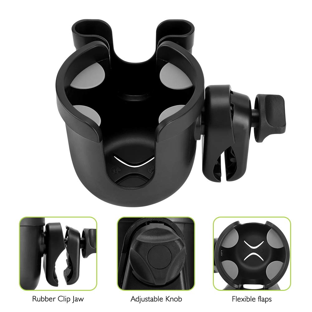 Accmor Stroller Cup Holder with Hook, Bike Cup Holder, Universal Cup Holder for Uppababy Nuna Doona Strollers, 2-in-1 Cup Phone Holder for Stroller, Bike, Wheelchair, Walker, Scooter