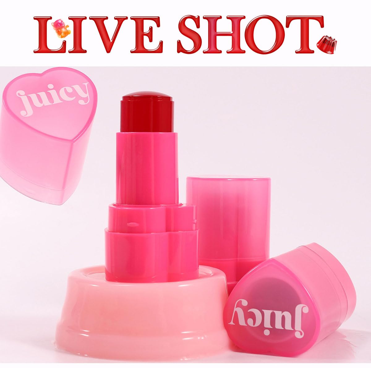 Cooling Water Jelly Tint Stick，Multi-Use Juicy Love Blush, 3-In-1cheek Blush & Eyeshadow & Lip Tinted Long-Lasting Moisture Stick，Bouncy Jelly Texture，Creates A Moist Watercolor Effect (#02, 0.32oz)