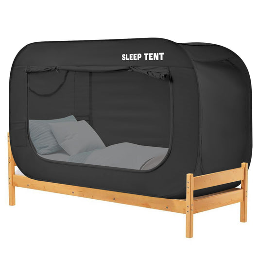 Bed Canopy Bed Tent Dream Tents Privacy Space Twin Size Sleeping Tents Indoor Pop Up Portable Frame Curtains Breathable with Mosquito Mesh Window for Kids and Adult (Mattress Not Included) Black