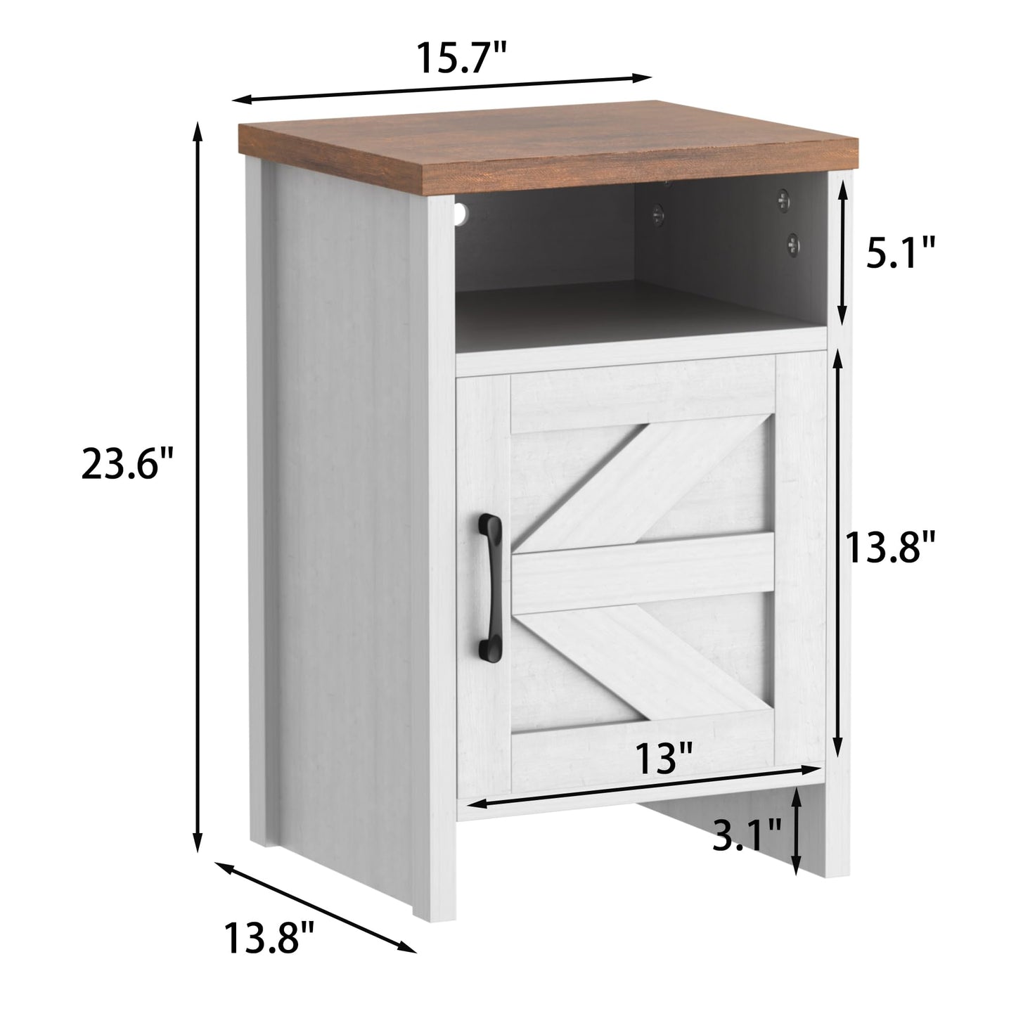 JUMMICO Farmhouse Nightstand, Modern Bedside Table with Barn Door and Shelf, Rustic End Table Side Table for Bedroom, Living Room (2, White)