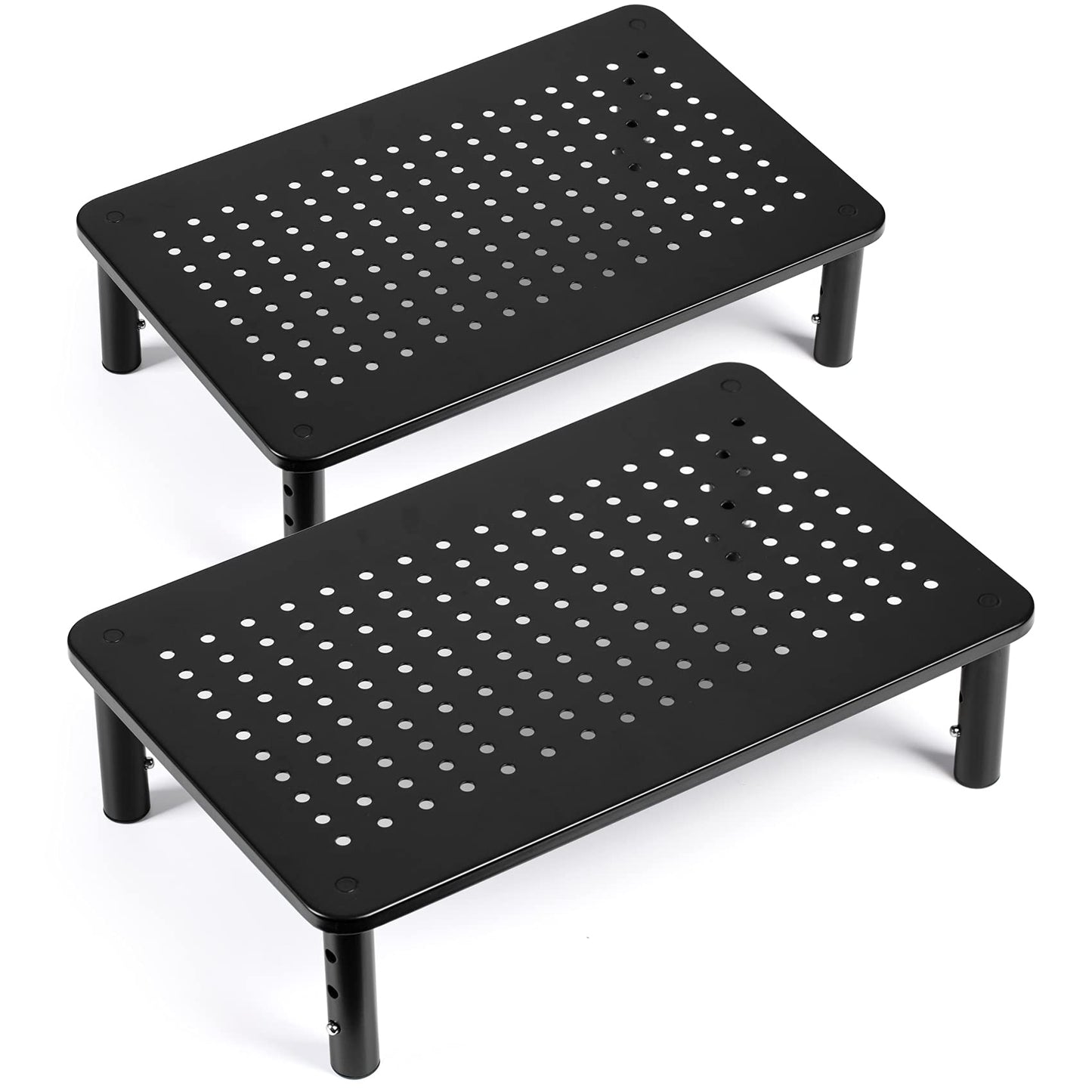 TV/Monitor Riser Desktop Stand, Flat Screen, Sturdy Metal Laptop Computer Shelf for Printer, iMac, 3 Height Adjustable PC with Mesh Platform , 2 Pack