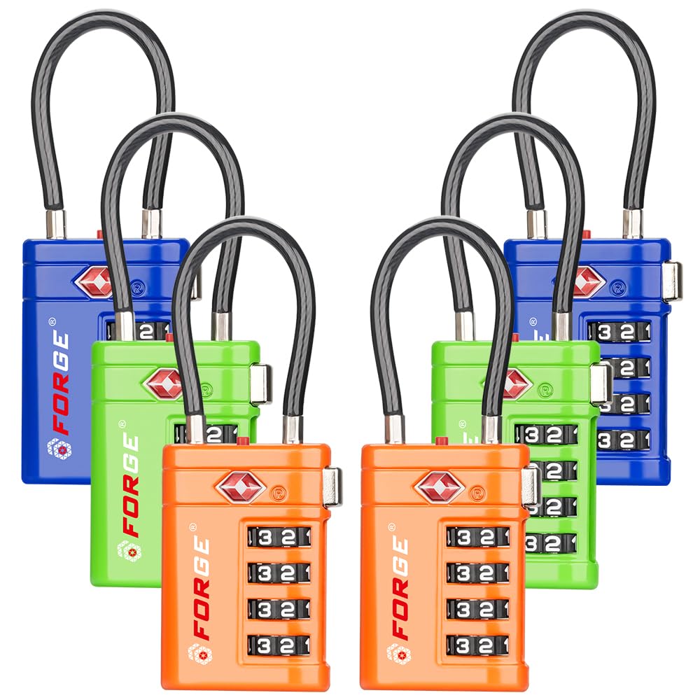 Forge TSA Approved Luggage Locks 4 Digit Combination TSA Travel Locks with TSA008, Open Alert Indicator, Zinc Alloy Body for Luggage, Suitcase, Backpack, and More. Black 4 Locks.