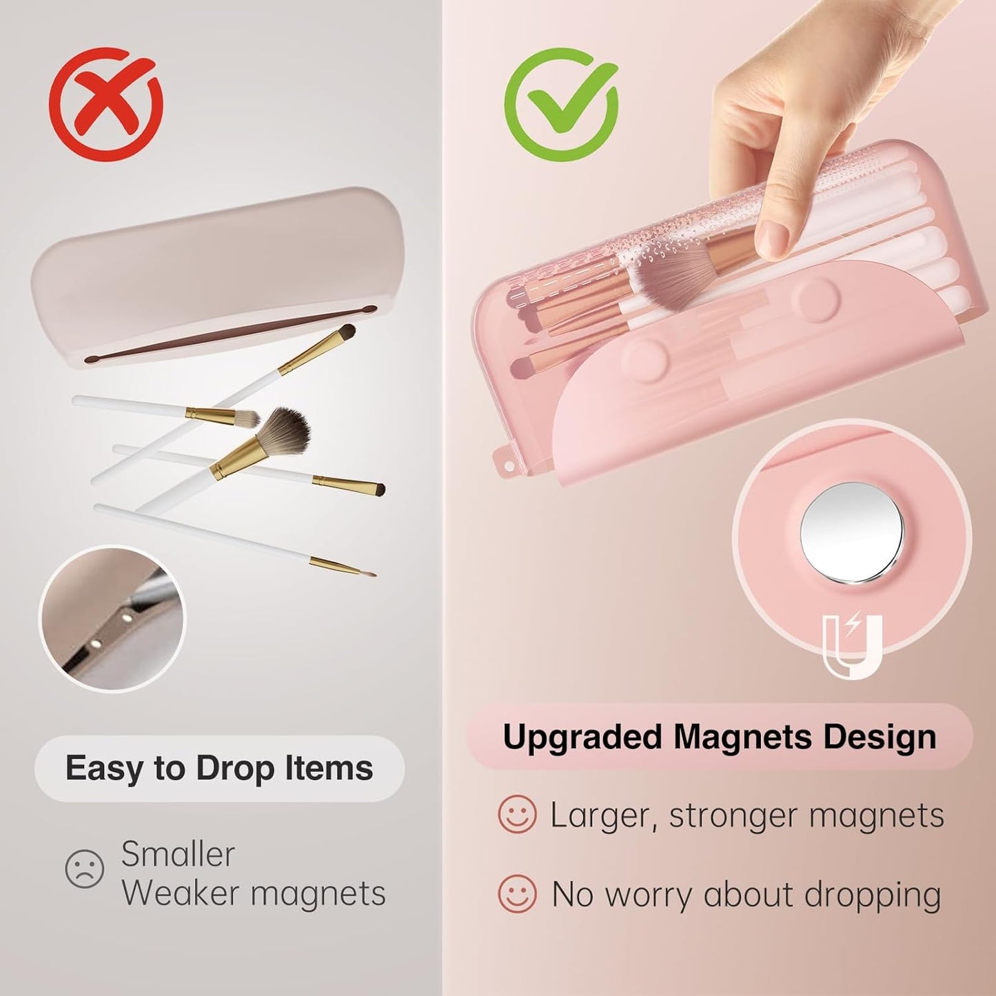 Silicone Makeup Brush Holder And Beauty Sponge Case, Travel Makeup Brush Case With Magnetic Closure, Makeup Sponge Holder 2 In 1 Stand Storage For Quick Drying White