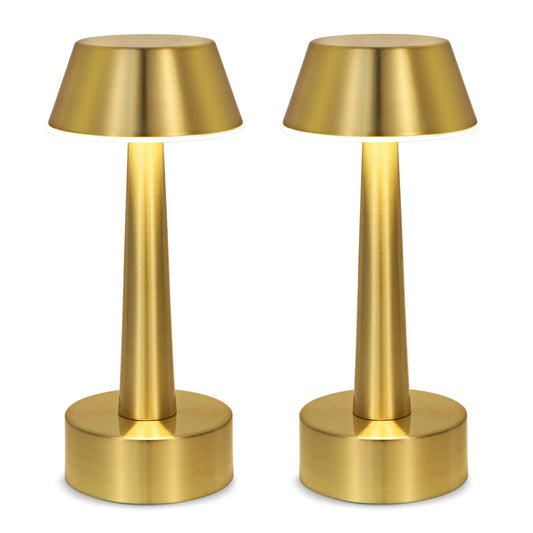 UMEXUS 2 Pack Rechargeable Small Cordless Table Lamp, LED Battery Operated Touch 3 Color Dimming Bedside Nightstand Desk Lamps Metal Portable Night Lights for Bedroom Bar Restaurant Outdoor Gold