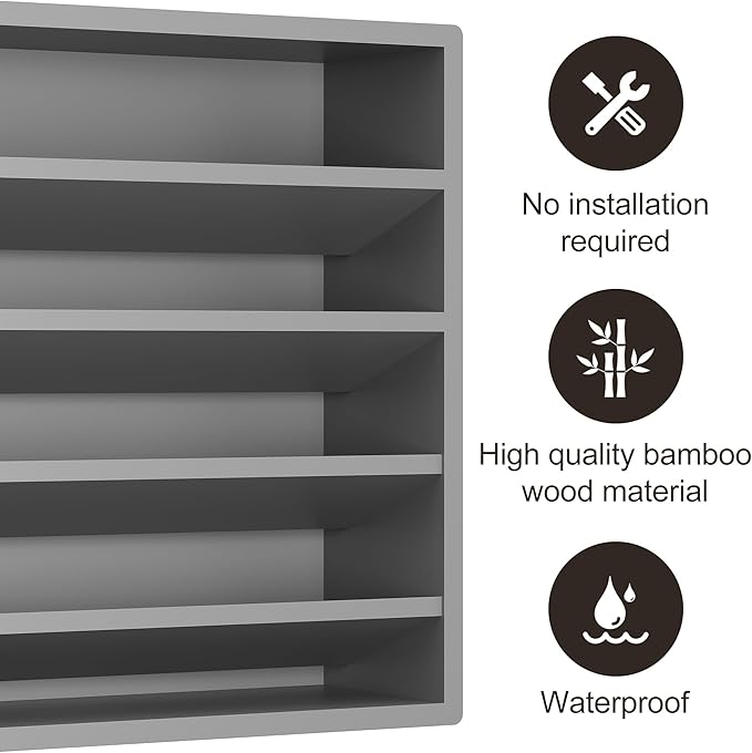 Orimade 4 Tier Spice Rack Organizer for Cabinet, Freestanding Bamboo Seasoning Rack for Countertop, Cupboard, Pantry, Kitchen, 13.18 x 4.13 x 12.2 inches(Spice Jars Not Included), Grey