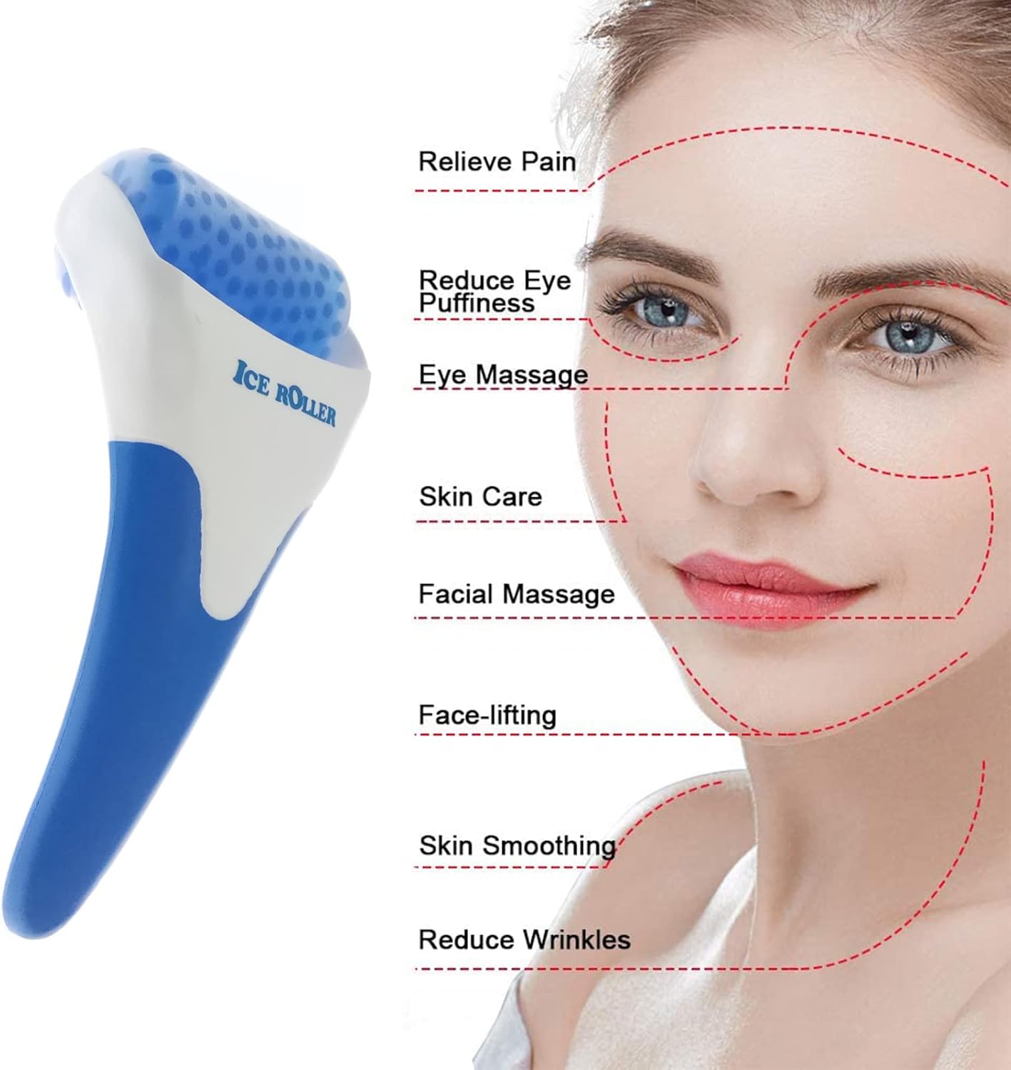 Ice Roller for Face,Cold Facial Massager for Eye Puffiness,Skin Care Tools for Migraine Relief and Blood Circulation (Blue)