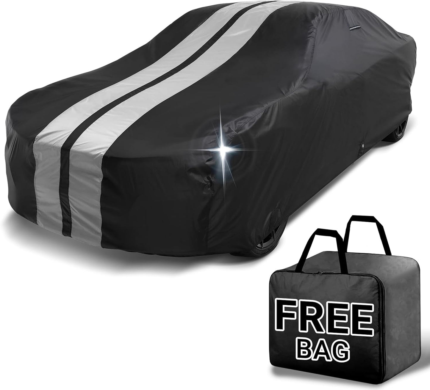 iCarCover Custom Car Cover for Buick Super (1954-1958) Waterproof All-Weather Rain Snow UV Sun Protector Full Exterior Indoor Outdoor Car Cover (Stripe - Black/Gray)