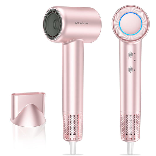 Labiim Hair Dryer, High-Speed Ionic Low Noise Blow Dryer with Brushless Motor for Fast Drying, Thermo-Control Quiet Compact Hair Blow Dryer, Hairdryer with 1 Nozzle Attachments for Home Salon Travel