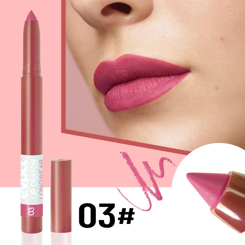 BINGBRUSH Lip Crayons Matte Long Lasting Lipstick Pack Set,Moisture Smooth Lipliner With Built-in Sharpener Ultimate Lip Crayon for Makeup- Waterproof Velvet Lipgloss Lip Stain (03#Purple Beige)