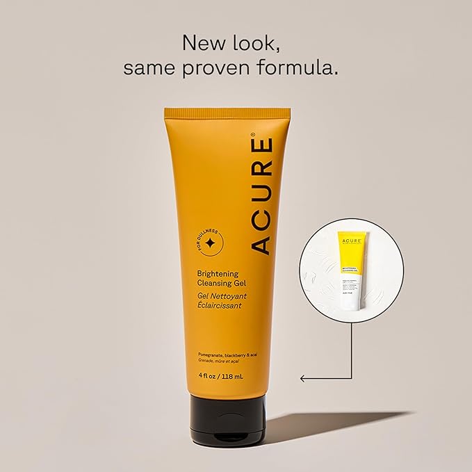 Acure Brightening Cleansing Gel - Vegan Face Scrub, Gentle Facial Cleanser for Radiant Skin with Pomegranate, Blackberry & Acai Infused, Antioxidant-Rich Formula for All Skin Types - 4 fl oz
