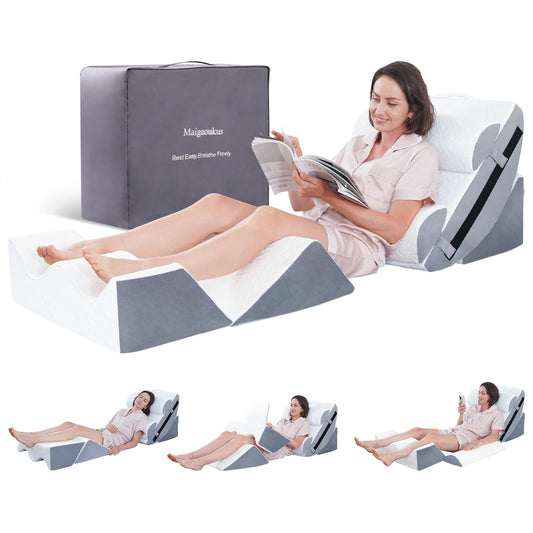 Maigaoukus 6PCS Orthopedic Bed Wedge Pillow Set for After Surgery – Adjustable Memory Foam Body Positioners for Leg, Knee, Back Pain Relief, Elevated Pillows for Adult Sleeping Acid Reflux