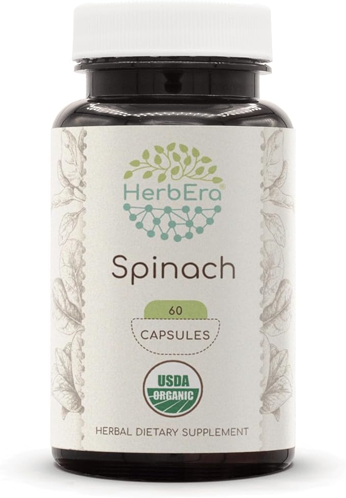 Spinach USDA Organic 60 Capsules | Natural Herbal Supplement | Certified Organic Vegetarian Capsules and Organic Spinach (Spinacia oleracea) Dried Leaf (60 Capsules)