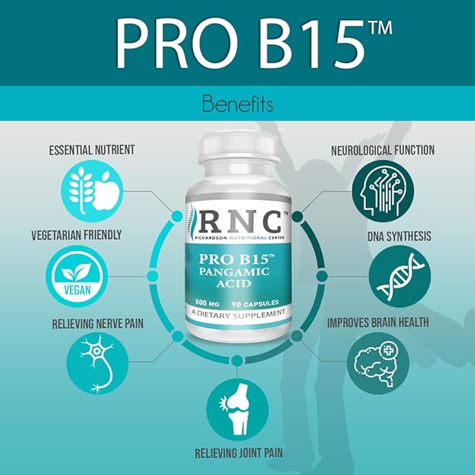 Supplements B15 Complete Extra Strength, Pangamic Acid, with TMG, DMG 500mg 90 VCapsules Supports Healthy Oxygen Energy Levels Vitamins