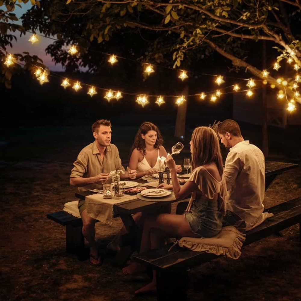 Star String Lights Plug in - 33 ft 100 LED Star Fairy String Lights with Remote and Timer, Waterproof for Bedroom Porch Wedding Party Patio Garden Tent Indoor Outdoor Décor, Warm White