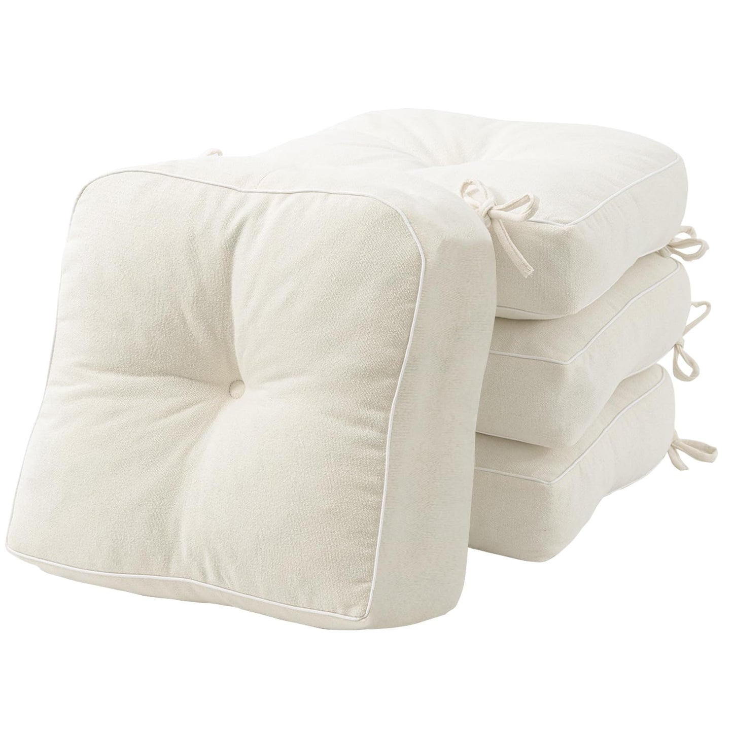 YZ HOME 4 Pack of Chair Cushions for Dining Chairs, Kitchen Chair Pads with Shredded Blue Memory Foam Filling, Indoor Outdoor Chair Seat Cushions with Ties, 16.5 x 16.5 x 5 Inches, Ivory