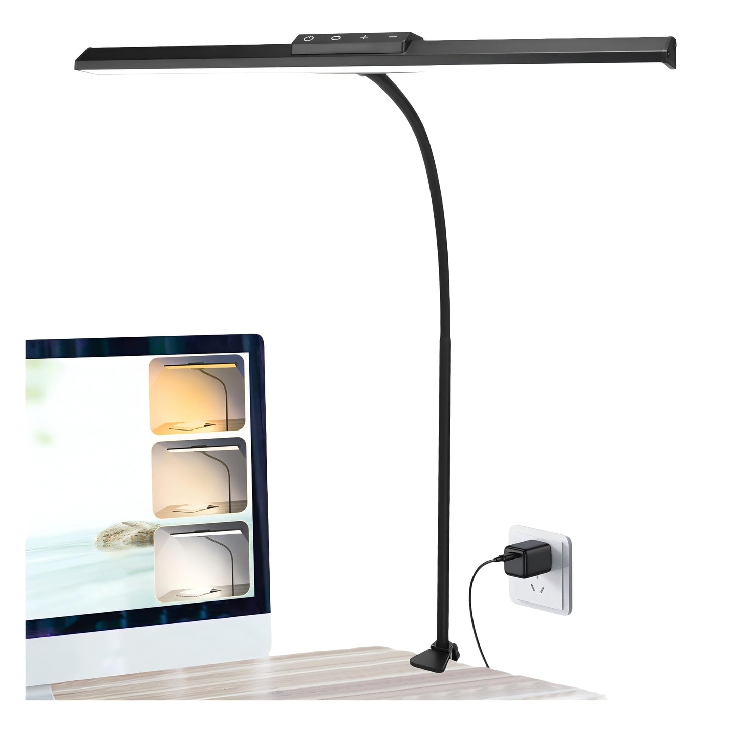 Clip On Desk Lamps for Office Home Desk Lights with Clamp with 3 Light Modes,10 Brightness 10W USB Adapter Adjustable LED Clamp Light for Computer Desktop Workbench Monitor Lamp