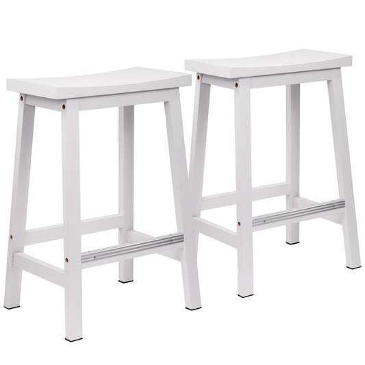 Elevon Solid Wood Saddle-Seat Kitchen Counter-Height Stool, 24-Inch Height, White - Set of 2