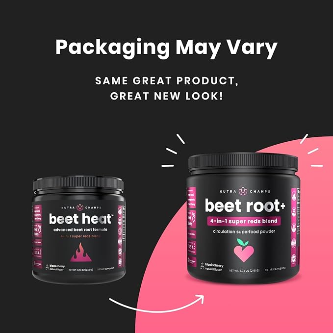 NutraChamps Beet Root Powder Circulation Supplement, Superfood Powder Nitric Oxide Supplement with Beetroot Juice, Super Reds Powder & Grape Seed Extract, No Sugar Beet Supplement - 8.74 Oz