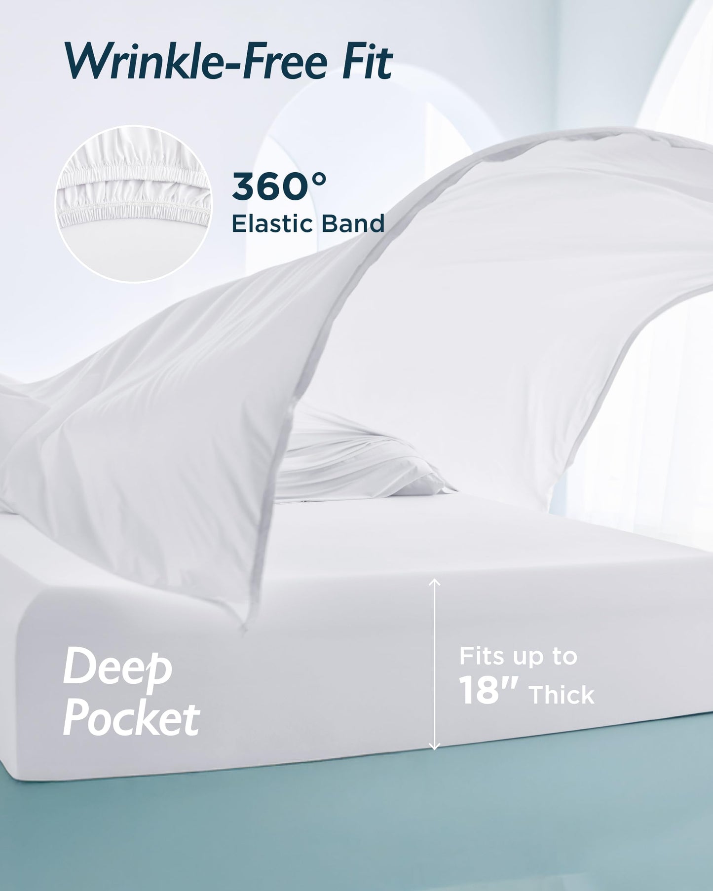 Breescape Cooling Sheet Set King Size - BlendTek™ Dry & Cool Technology for Hot Sleepers and Night Sweats, Q-Max>0.46 Tech, Deep Pocket Up to 18", 360° Elastic Band, Snow White
