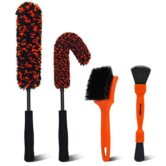 YeewayVeh 4PCS Car Wheel Cleaning Kit, 2-Size Bendable Microfiber Wool Wheel Brush Set, Tire Brush, Double-Ended Detailing Brush, Soft Non-Metallic Rim Cleaner Brushes for SUVs, RVs & Trucks