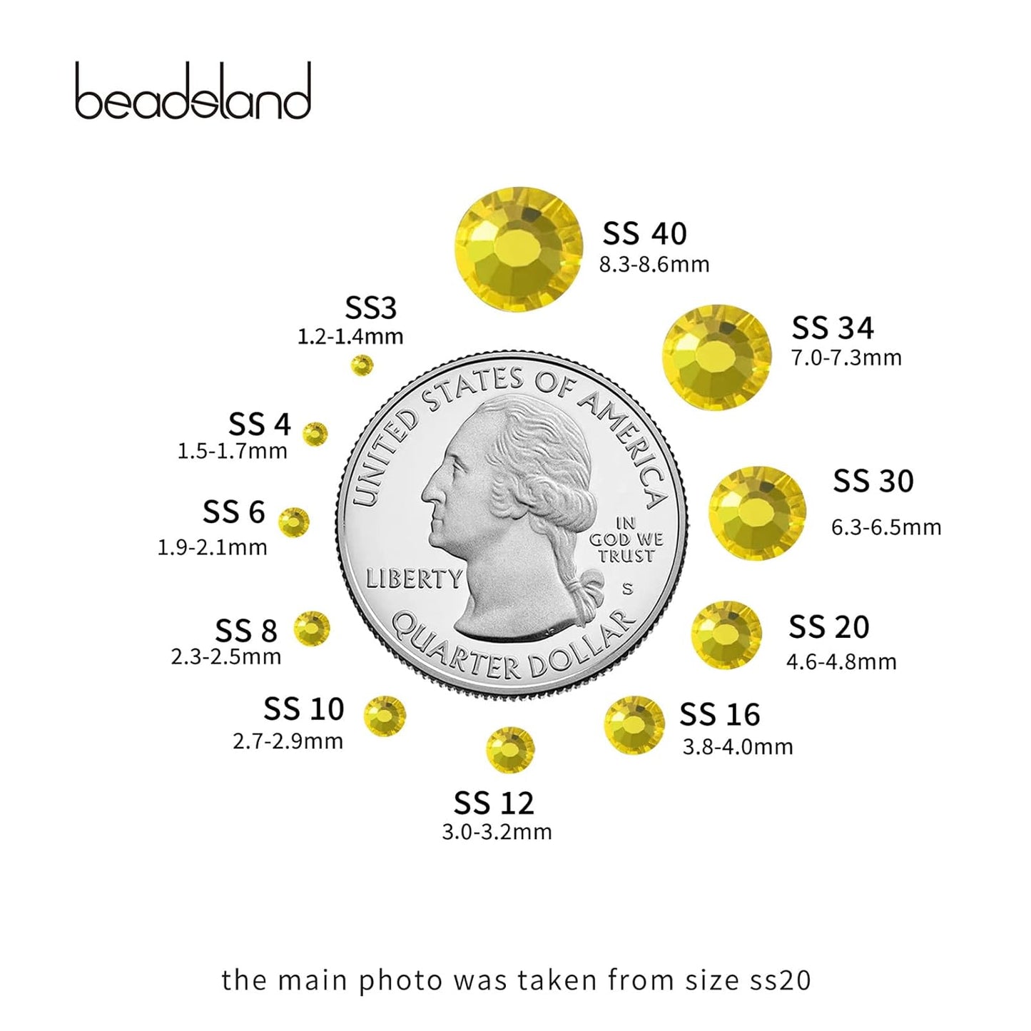 Beadsland 2880pcs Flat Back Crystal Rhinestones Round Gems for Nail Art and Craft Glue Fix,Lemon Yellow,SS4,1.5-1.7mm