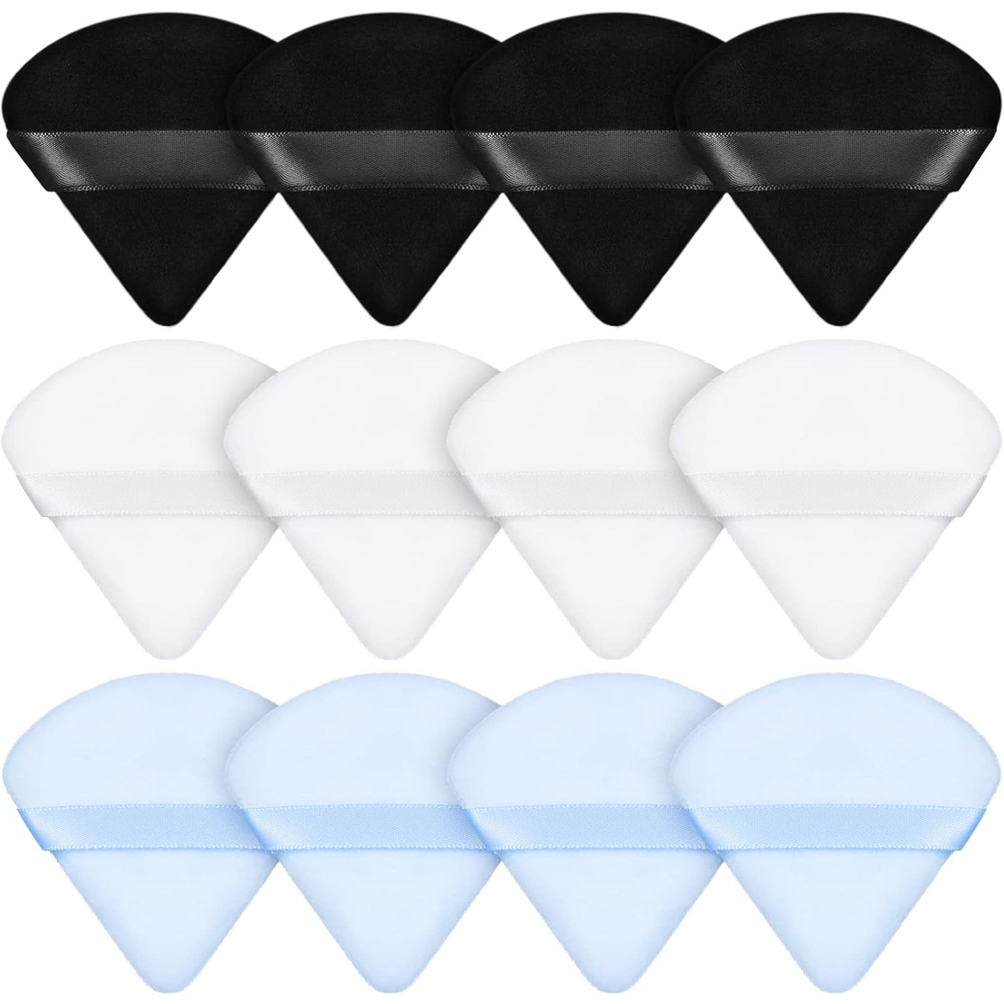 Maitys 12 Pieces Powder Puff Triangle Face Makeup Cosmetic for Loose Powder Soft Body Washable Reusable Foundation Sponge Mineral Wet Dry Makeup Tool for Women(Small,Black, White, Blue)