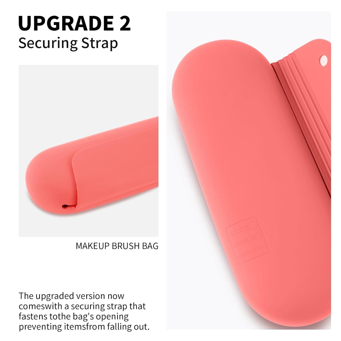 Silicone Makeup Brush Holder Travel Cosmetic Bag：Soft Portable Cosmetic Face Brushes Holder with Upgrade Anti-Fall Out Magnetic Closure, Large Travel Makeup Brush Case - Guava