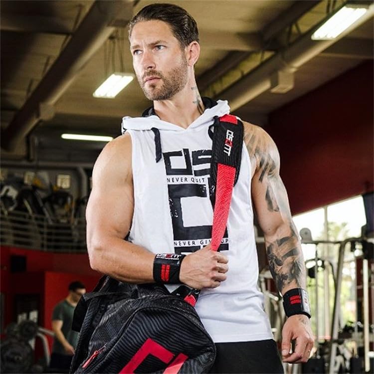 Lingt Chic Men's Sports Fitness Vest for Outdoor Running and Training, Sleeveless Hooded Loose Fit Tank Top