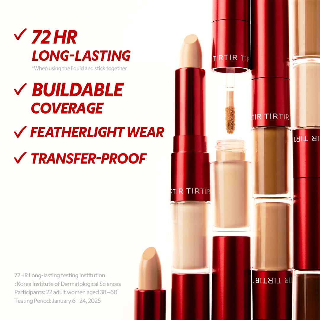 TIRTIR Glide&Hide Blurring Concealer - Creamy texture, Conceals dark circles and wrinkles, Dual formula (liquid tip & balm stick), Long-lasting wear, Korean Makeup, #6.8C, 0.28 Oz