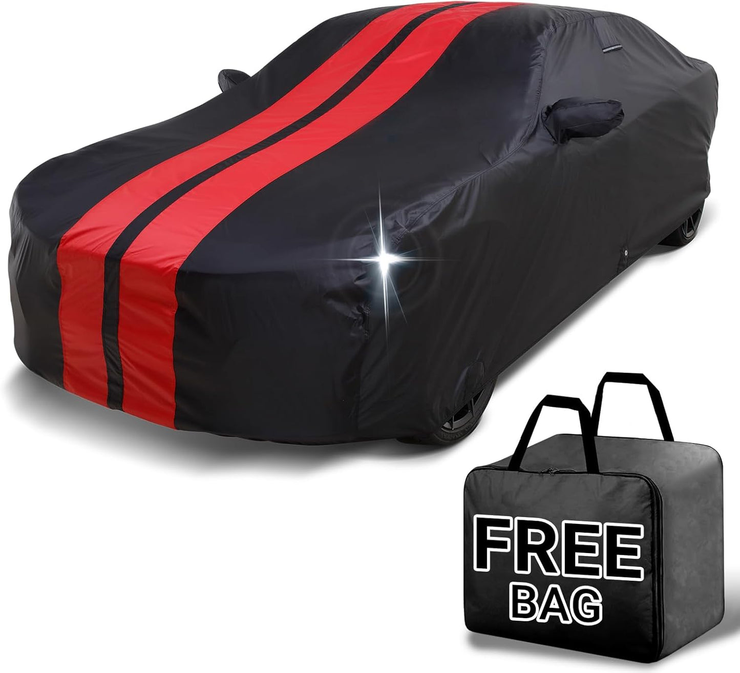 iCarCover Custom Car Cover for Chevy Monte Carlo (1995-2007) Waterproof All Weather Rain Snow UV Sun Protector Full Exterior Indoor Outdoor Car Cover (Stripe - Black/Red)