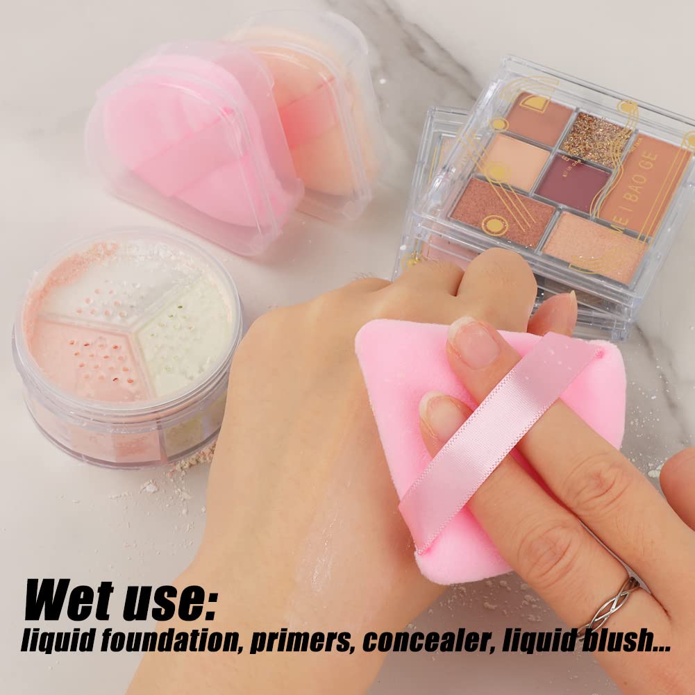 Ocim 10Pcs Powder Puffs for Face Powder,Soft Velour Triangle Beauty Puff,Makeup Pressed,Baking & Setting Powder Sponge Applicator Pads with Case,Black&Pink